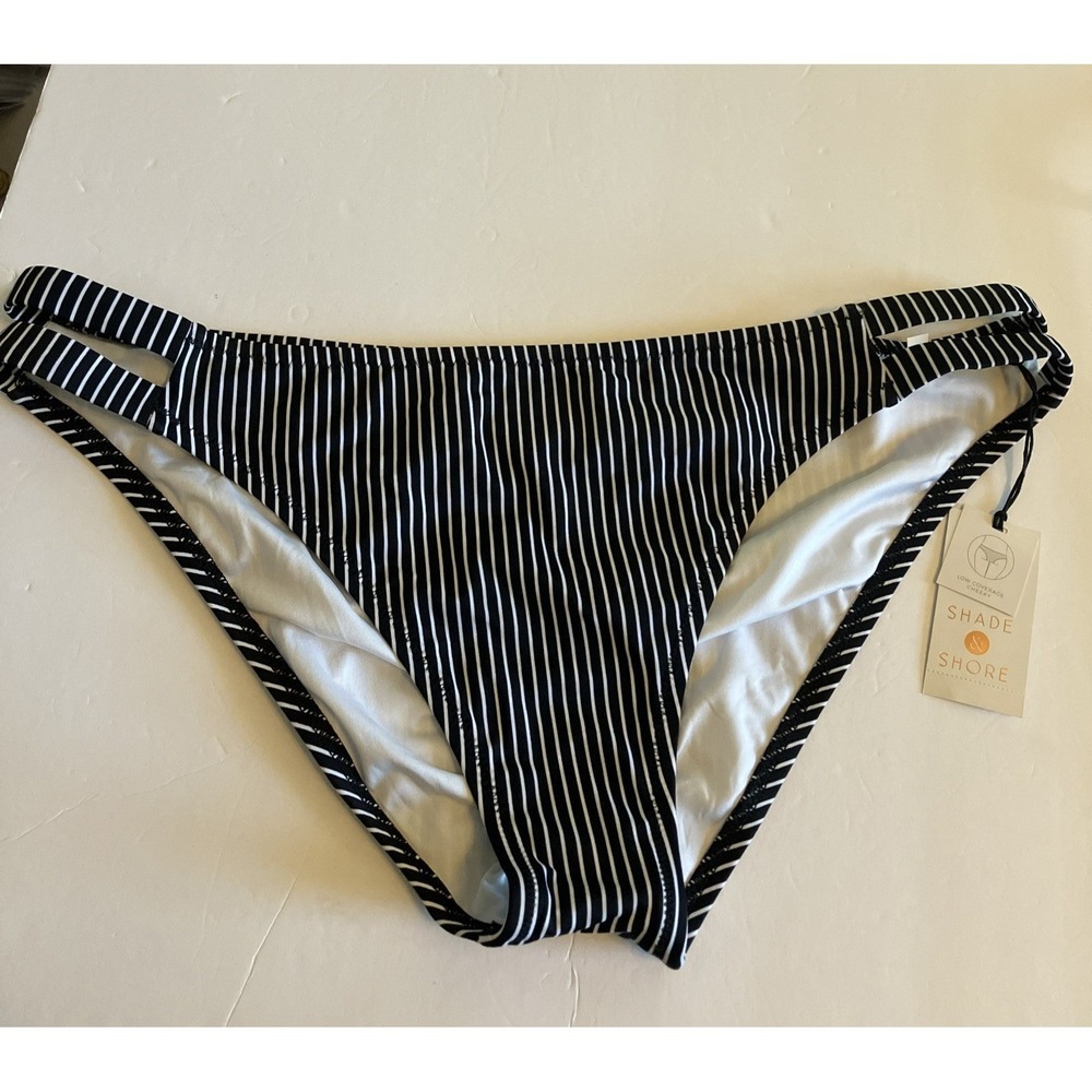 Shade & Shore Women's XL Bikini Bottom NWT Cheeky Black Striped C887